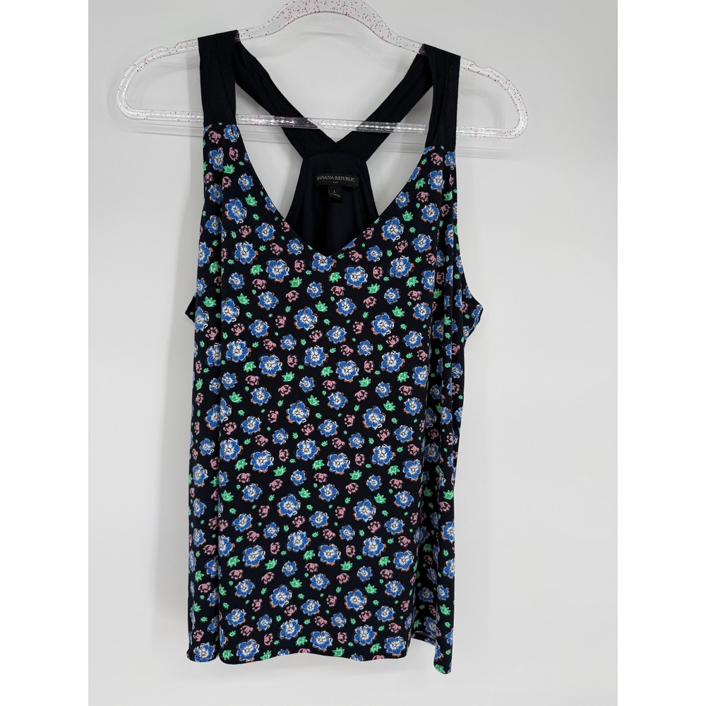 Banana‎ Republic Black Floral Racerback Tank Top Women's Size L